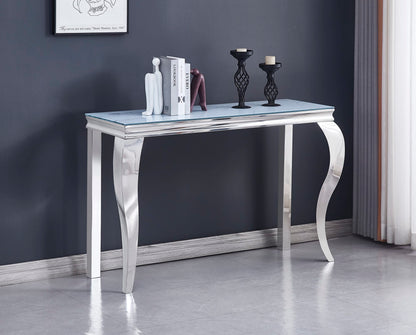 CONSOLE BAROQUE CHROME VERRE MARBRE BLANC 120X40X78