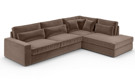 CANAPE LE BRISTOLA ANGLE DROIT VELOURS MOKA 315X230cm