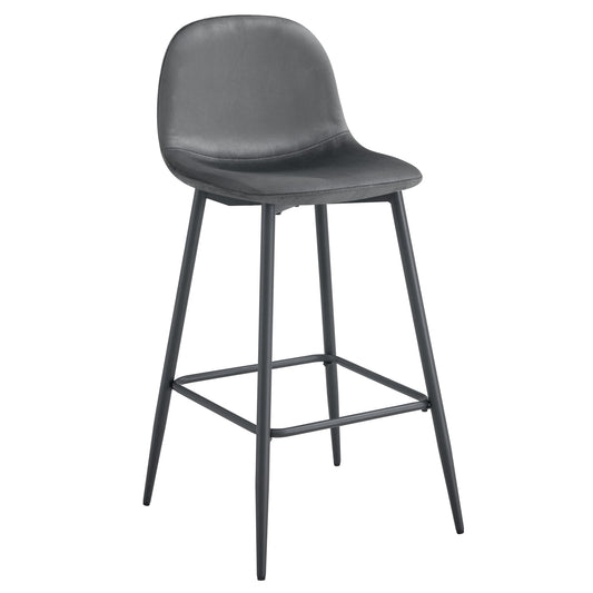 TABOURET DE BAR SCANDINAVE PIED METAL NOIR VELOURS ANTHRACITE