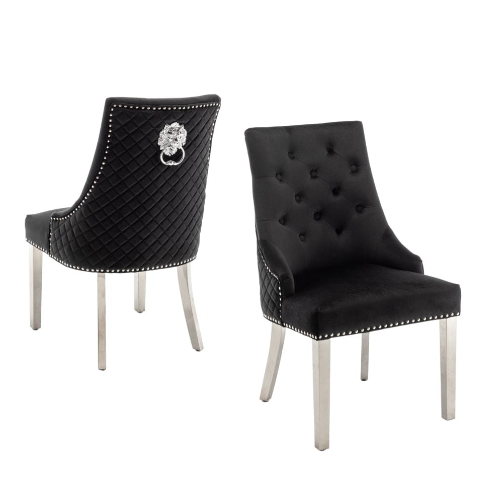 Lot de 2 chaises LION matelassée et cloutée chrome velours
