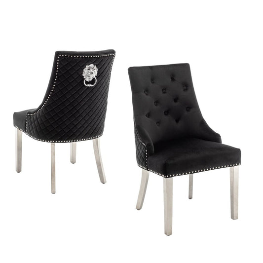 Lot de 2 chaises LION matelassée et cloutée chrome velours