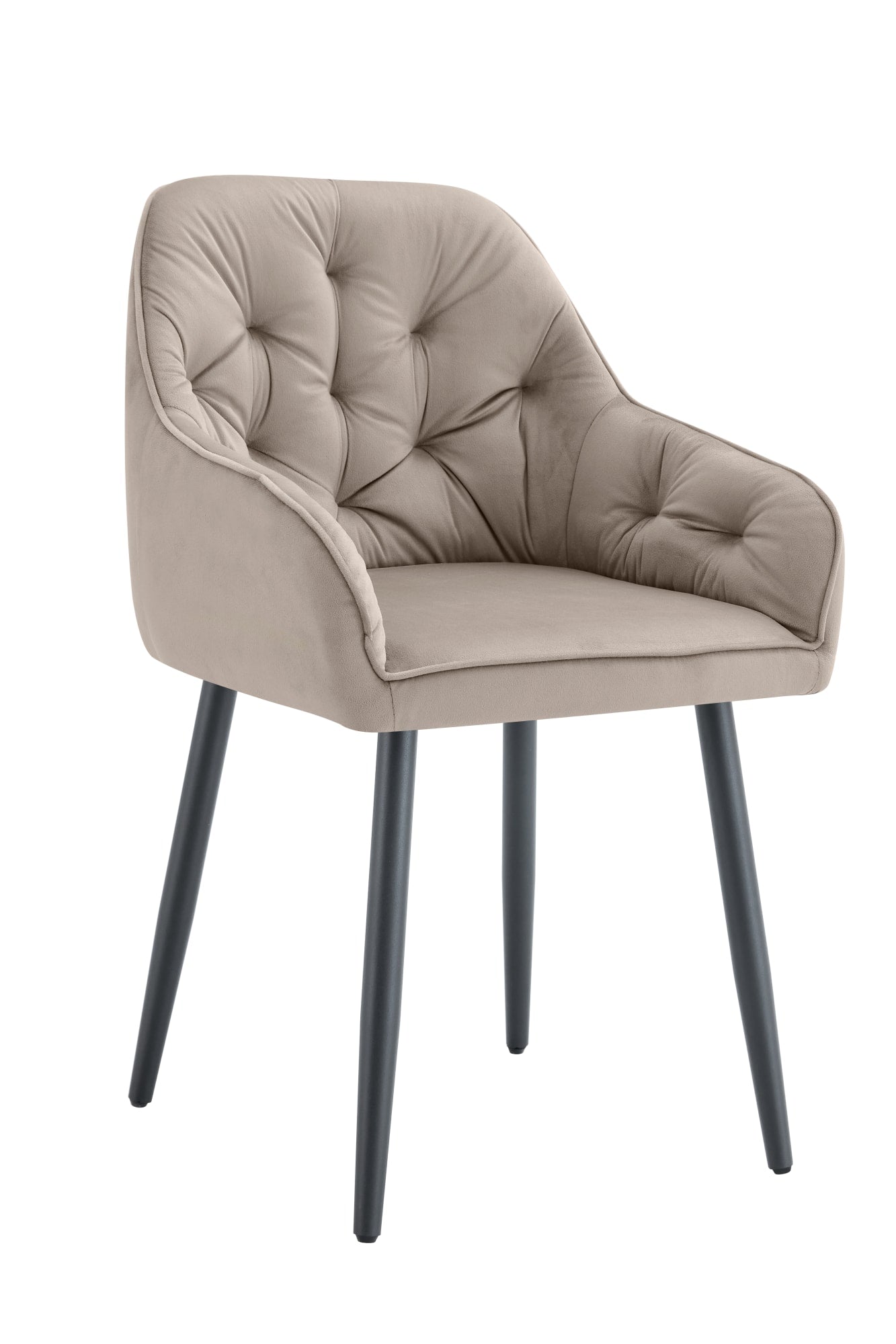 CHAISE AVEC ACCOUDOIR JADE PIEDS METAL NOIR VELOURS TAUPE