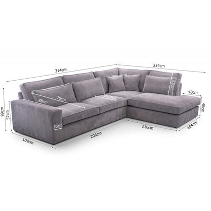 CANAPE BRISTOL ANGLE GAUCHE COTELE GRIS 316x230cm