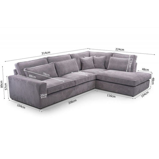 CANAPE BRISTOL ANGLE GAUCHE COTELE GRIS 316x230cm