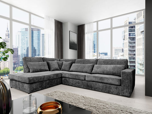 CANAPE BRISTOL ANGLE GAUCHE COTELE GRIS 316x230cm