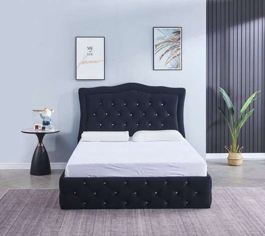 CADRE DE LIT TREND 140x190cm VELOURS NOIR VENDU SANS SOMMIER