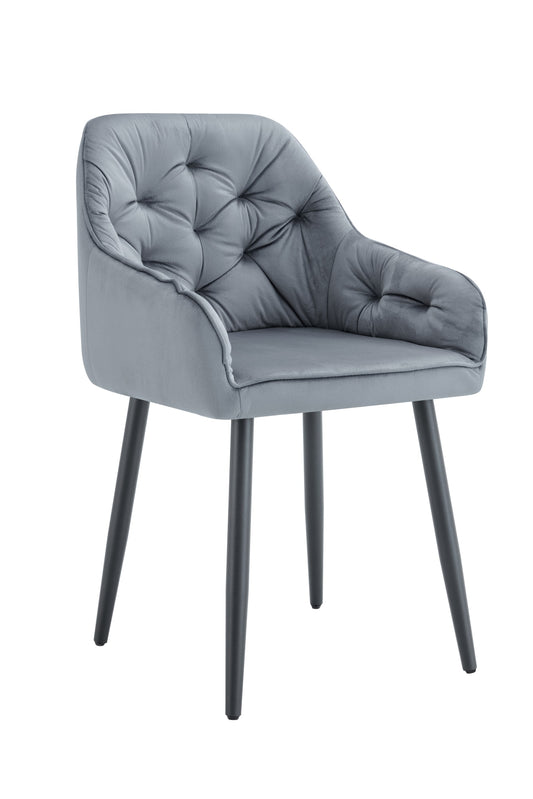 CHAISE AVEC ACCOUDOIR JADE PIEDS METAL NOIR VELOURS GRIS