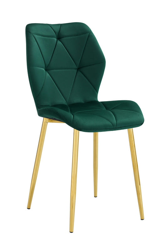 CHAISE COQUILLAGE VELOURS VERT SAPIN PIED GOLD