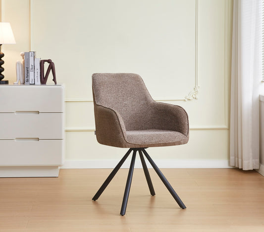 CHAISE AVEC ACCOUDOIR LOLA PIED METAL NOIR TISSU TAUPE