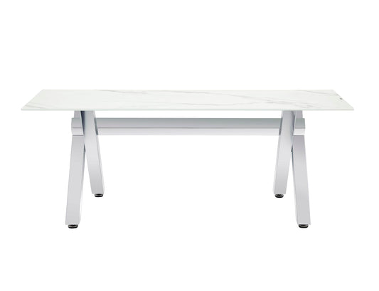 TABLE BASSE IXE CHROME MARBRE BLANC 120x60x45cm