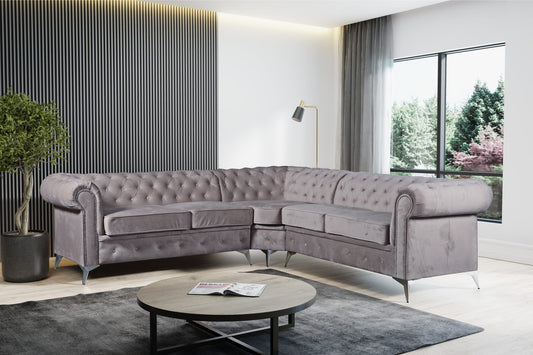 CANAPE D ANGLE CLOUTE TIFFANY VELOURS MOKA 263x263cm