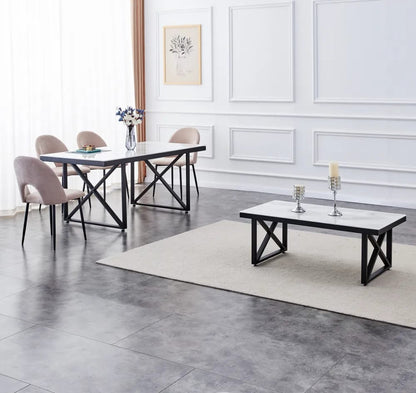 Table basse Deluxe LEVANTO structure métal noir plateau en verre 120x60 cm