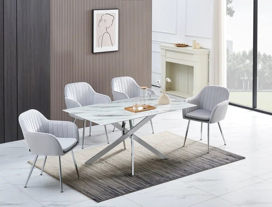 Table Repas JESSICA Chrome et plateau en verre 150 cm 4 à 6 couverts