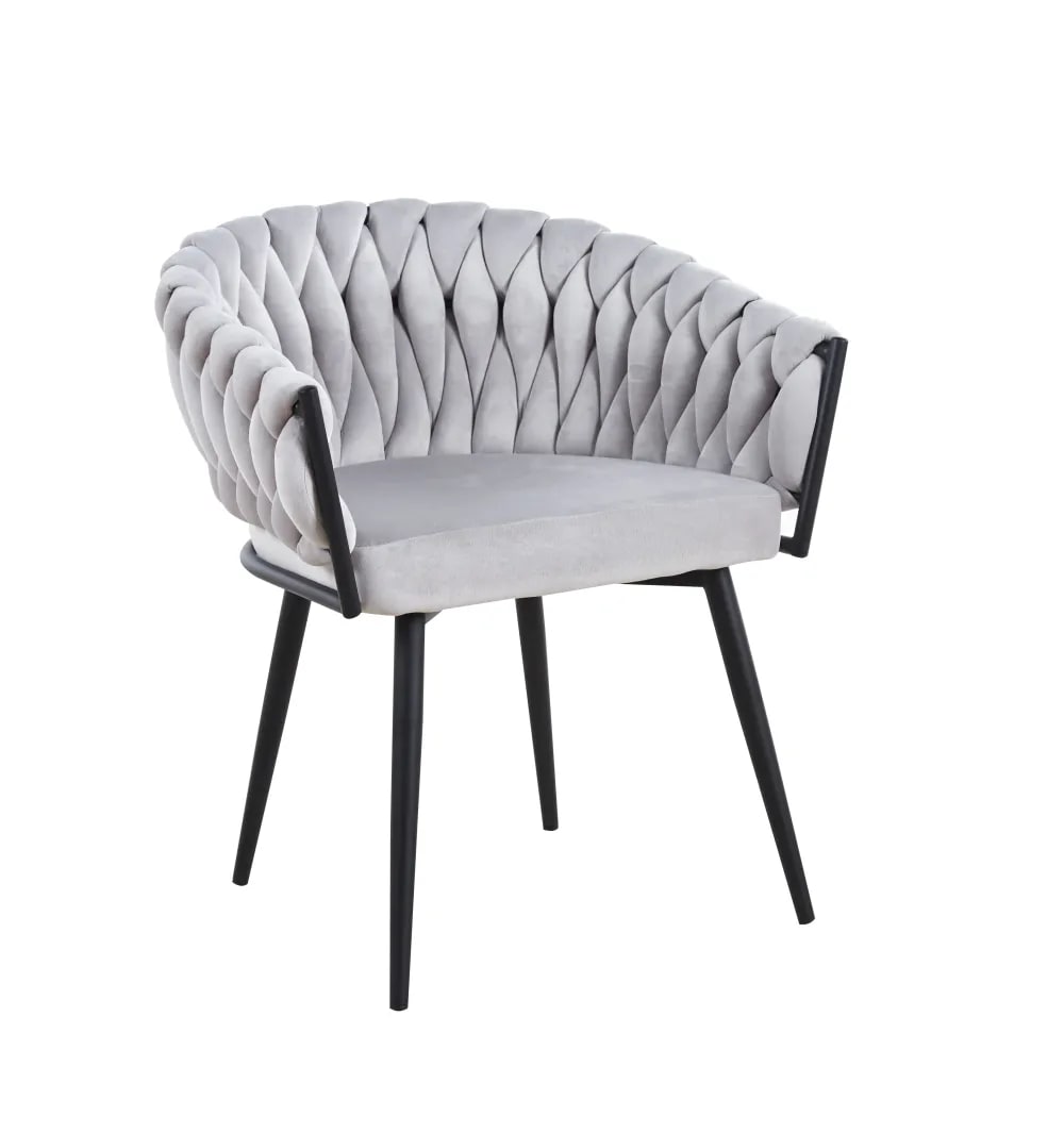 CHAISE TRESSEE PIED METAL NOIR LIGHT GREY