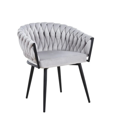 CHAISE TRESSEE PIED METAL NOIR LIGHT GREY
