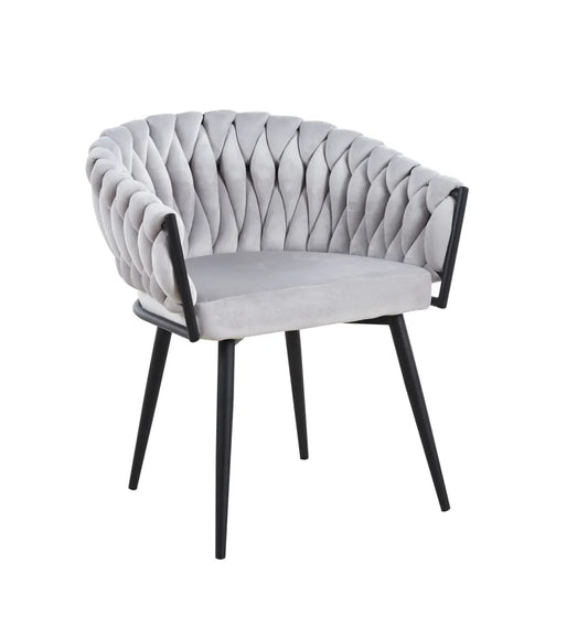 CHAISE TRESSEE PIED METAL NOIR LIGHT GREY