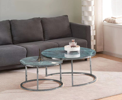 TABLE BASSE GIGOGNE  ROMEO CHROME MARBRE GRIS- VERT
