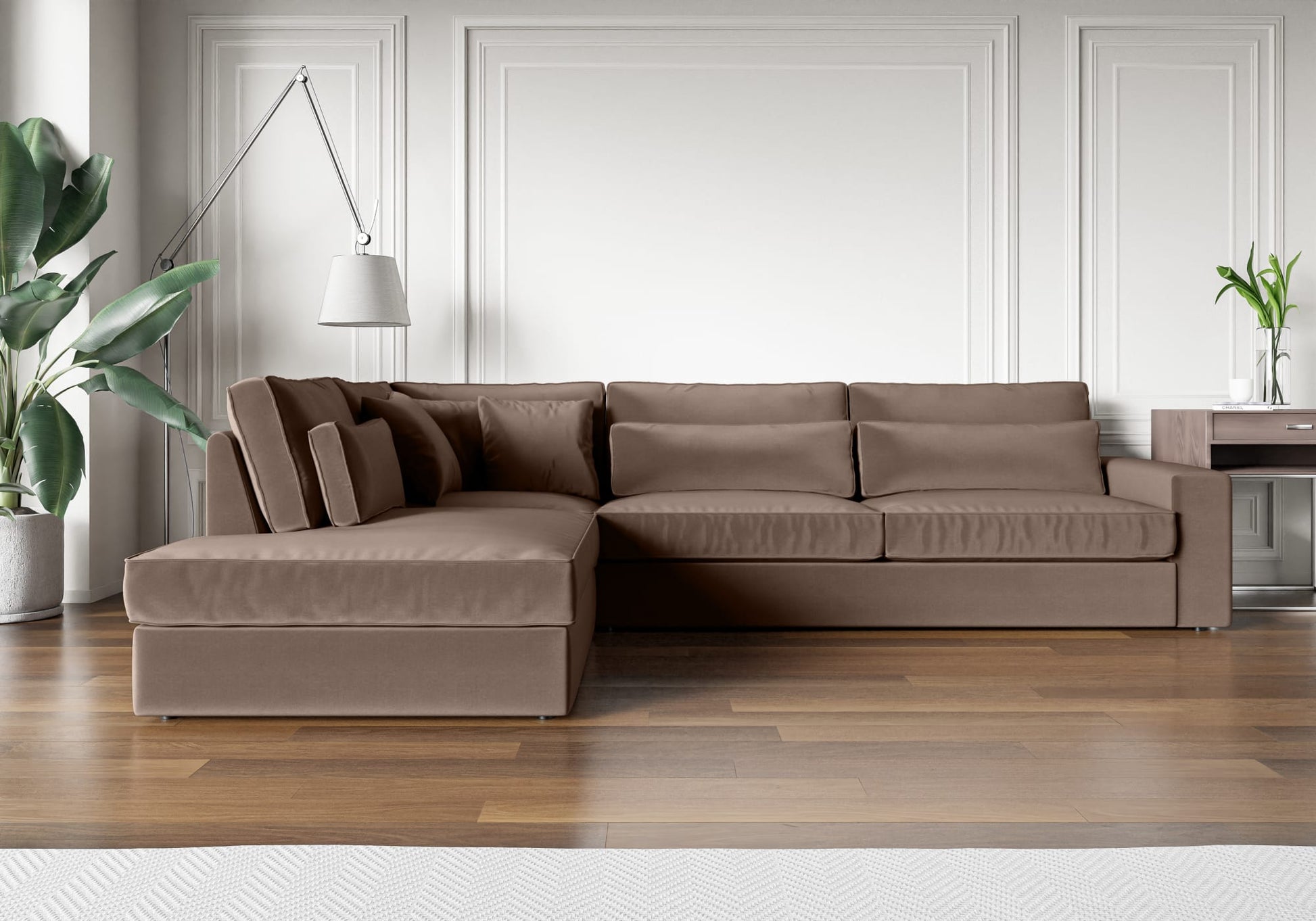 CANAPE LE BRISTOLA ANGLE GAUCHE VELOURS MOKA 315X230cm