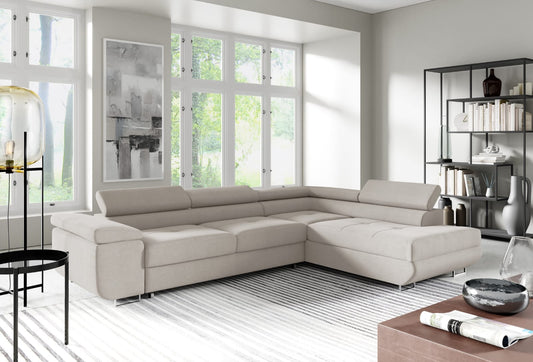 CANAPE TOULOUSE ANGLE DROIT CONVERTIBLE BEIGE IMPRIME 275x205cm