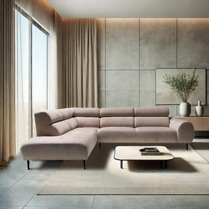 BELMONT CANAPE ANGLE GAUCHE VELOURS BEIGE