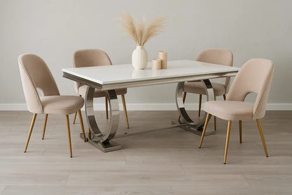 TABLE REPAS OMEGA CHROME BLANC DE BLANC 180X90CM