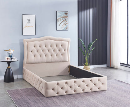 CADRE DE LIT TREND 160x200 VELOURS BEIGE VENDU SANS SOMMIER