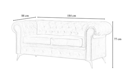 CANAPE CLOUTE TIFFANY 2 PLACES VELOURS MOKA 184x88cm