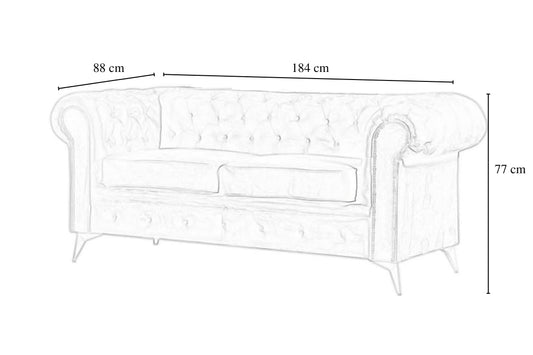 CANAPE CLOUTE TIFFANY 2 PLACES VELOURS MOKA 184x88cm