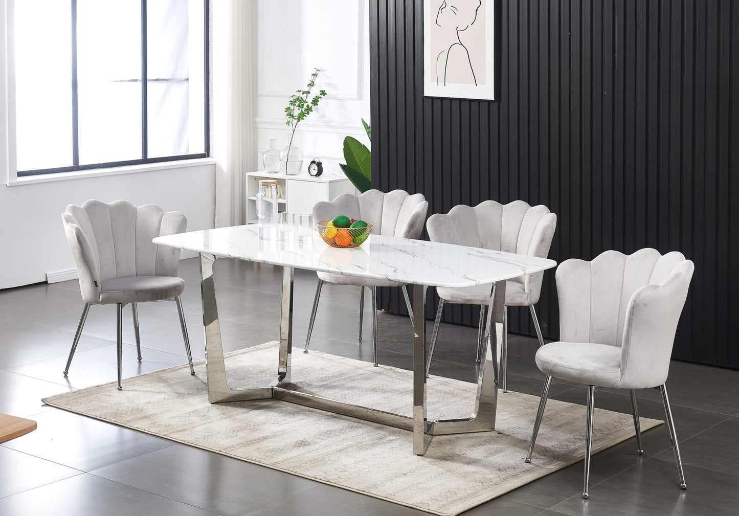 CHAISE NYMPHEA CHROME VELOURS GRIS