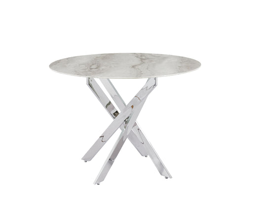TABLE REPAS JESSICA CHROME MARBRE GREIGE 100x75cm