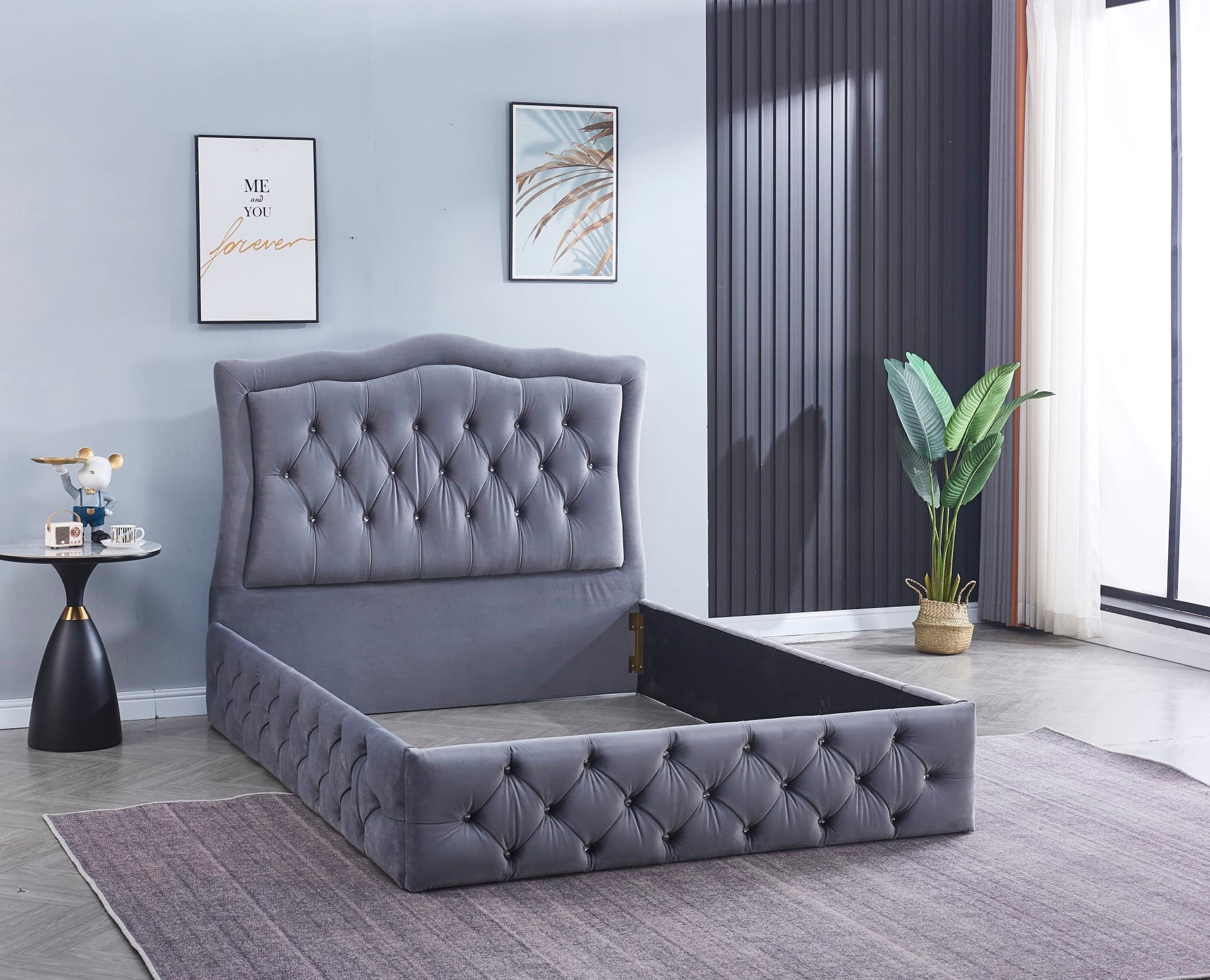 CADRE DE LIT TREND 160x200cm VELOURS GRIS VENDU SANS SOMMIER