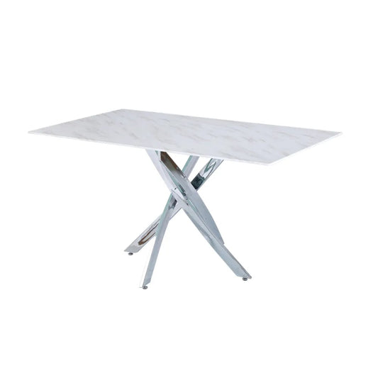 Table Repas JESSICA XXL Chrome et plateau en verre 180 cm 6 à 8 couverts