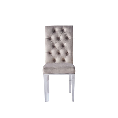 CHAISE NEVADA CAPITONNE AVEC BOUTONS CHROME VELOURS MOKA