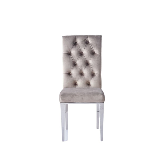 CHAISE NEVADA CAPITONNE AVEC BOUTONS CHROME VELOURS MOKA
