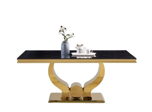 Table à manger TROFY 4 à 6 personnes Gold verre 150x90 cm