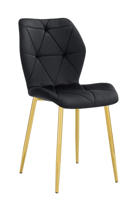 CHAISE COQUILLAGE VELOURS NOIR PIED GOLD