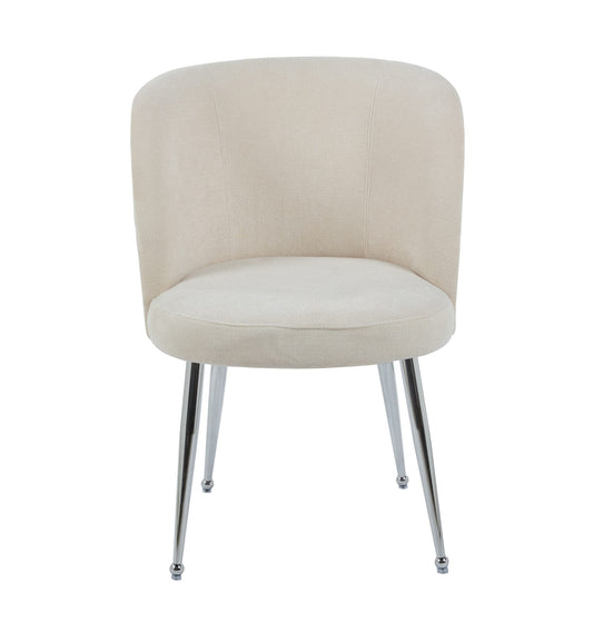 CHAISE SACHA PIEDS CHROME ASSISE ECRU TISSU EFFET LIN