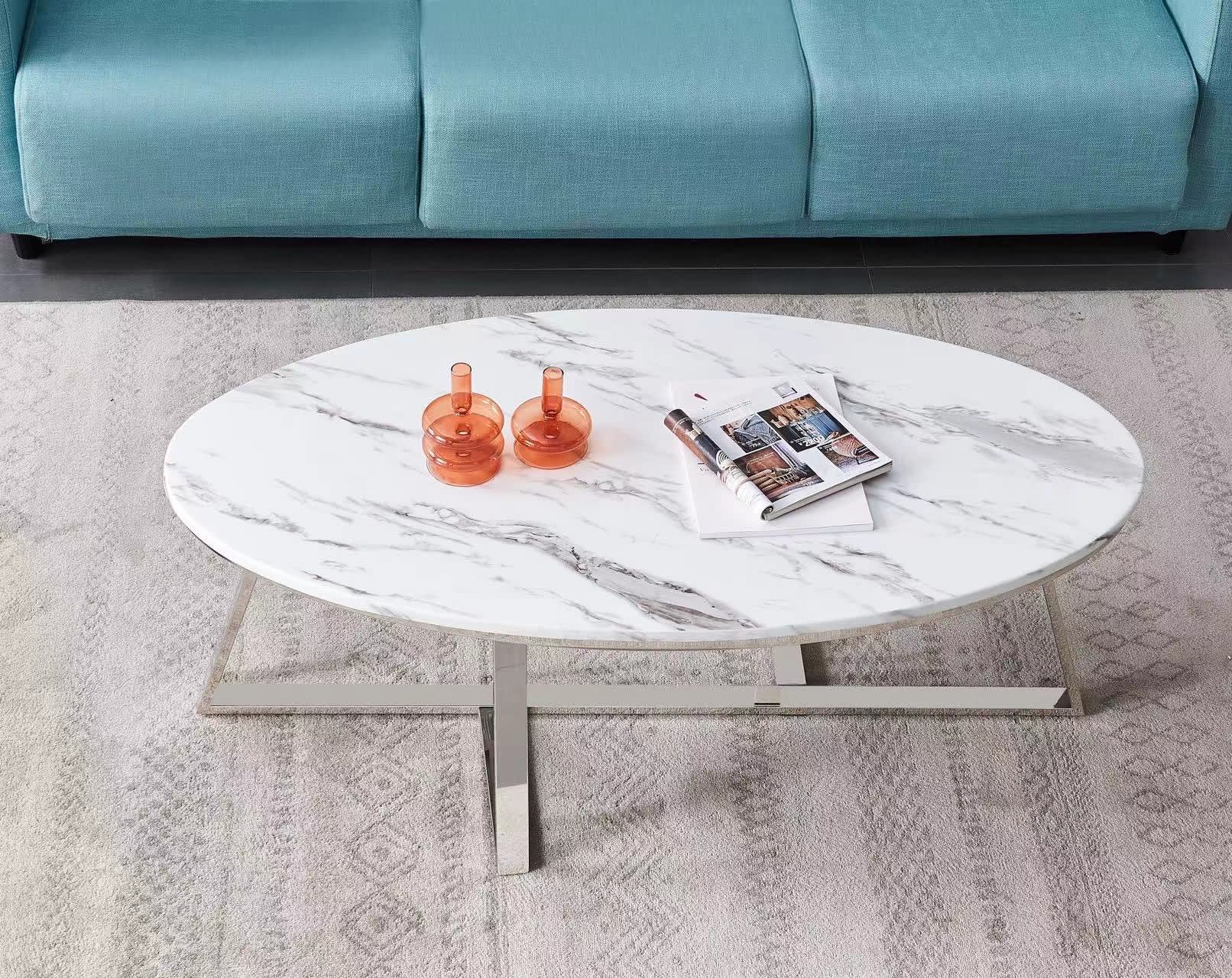 TABLE BASSE GAMMA CHROME PIERRE MARBRE 120 x 60 x 45 CM