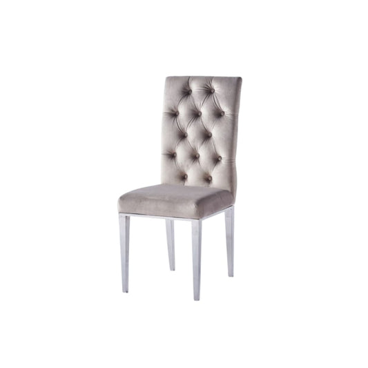 CHAISE NEVADA CAPITONNE AVEC BOUTONS CHROME VELOURS MOKA