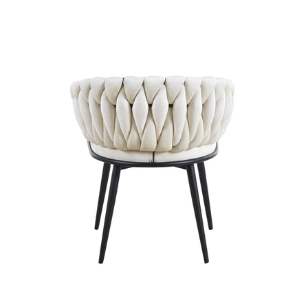 CHAISE AVEC ACCOUDOIR TRESSEE PIED METAL NOIR VELOURS ECRU