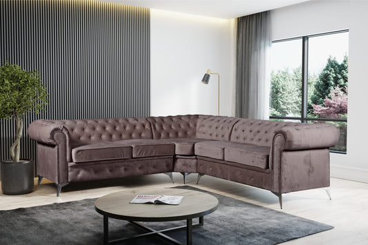 CANAPE D ANGLE CLOUTE TIFFANY VELOURS MOKA 263x263cm