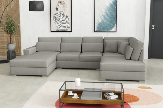 CANAPE BRISTOL EN U VELOURS GRIS 400x230x94cm