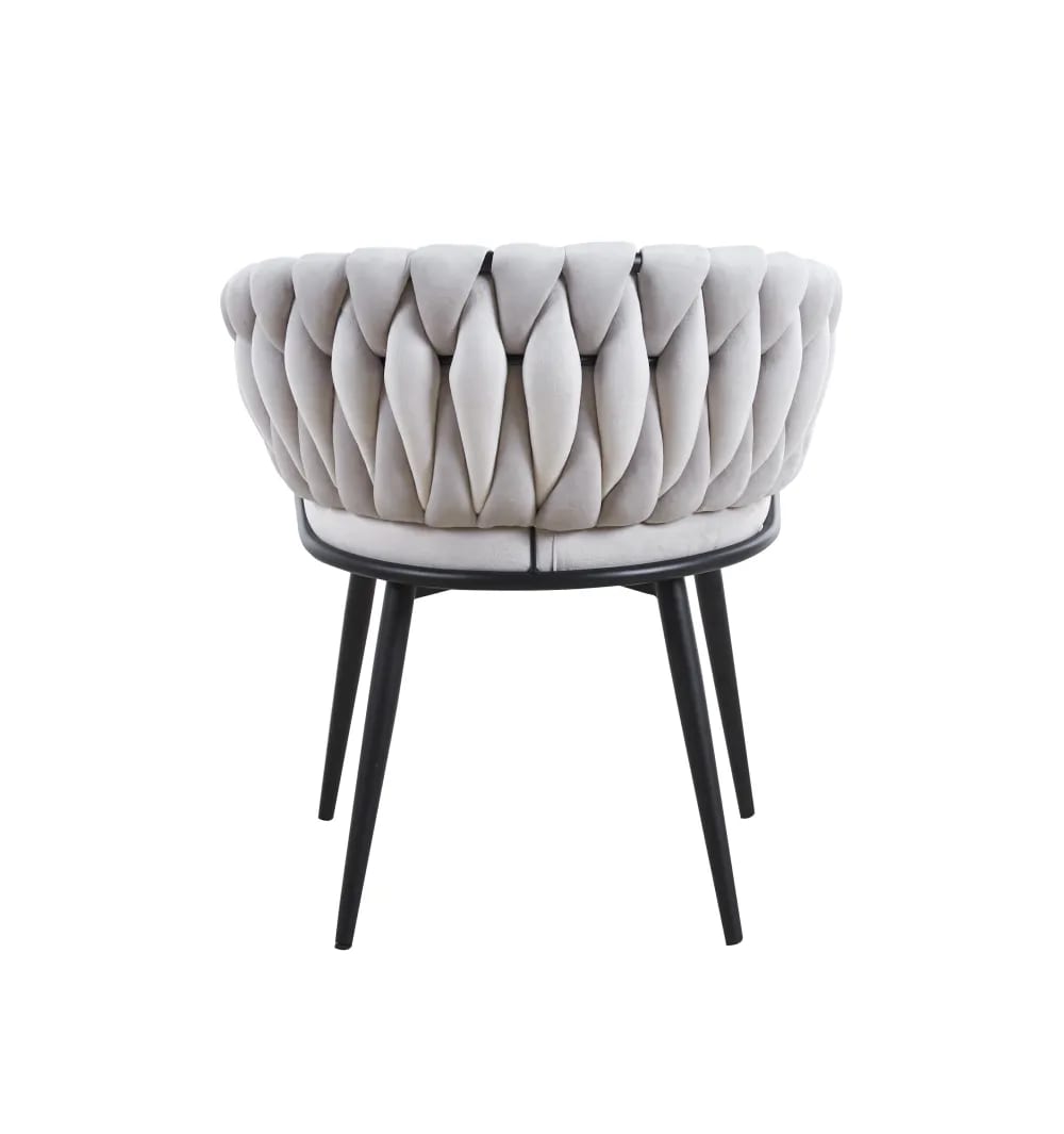 CHAISE TRESSEE PIED METAL NOIR LIGHT GREY