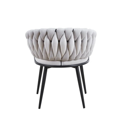 CHAISE TRESSEE PIED METAL NOIR LIGHT GREY