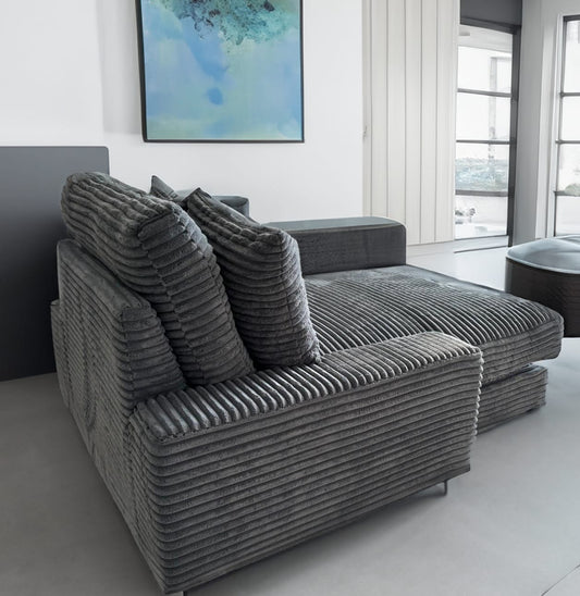 CANAPE CELIA MOELLEUX EN TISSU COTELE ANTHRACITE EPAIS 180x135cm