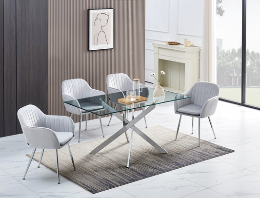 TABLE REPAS JESSICA RECTANGLE CHROME VERRE TRANSPARENT 150x90cm