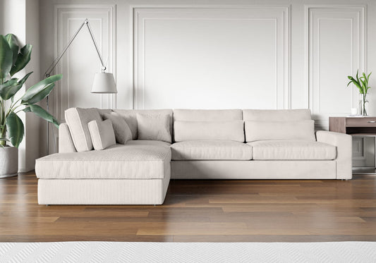 CANAPE LE BRISTOLA ANGLE GAUCHE COTELE ECRU 315X230cm