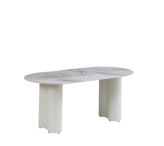 TABLE REPAS VENEZIA PIEDS BEIGE PLATEAU MARBRE GRIS