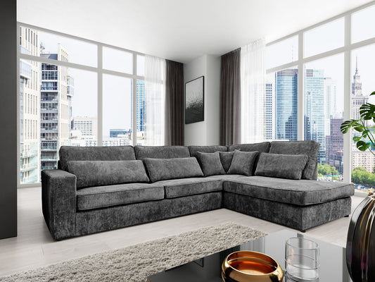 CANAPE BRISTOL ANGLE DROIT COTELE GRIS 316x230cm