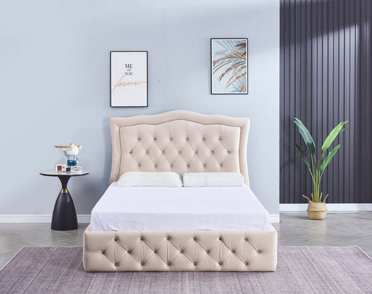 CADRE DE LIT TREND 140x190cm VELOURS BEIGE VENDU SANS SOMMIER